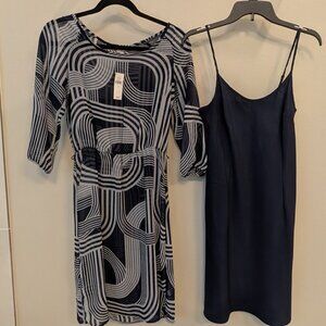 Banana Republic Navy and White Patterned Doubled Dress